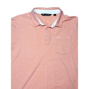 TravisMathew Panka Polo Persimmon Short Sleeve Golf Shirt Pin Stripe‎ Medium